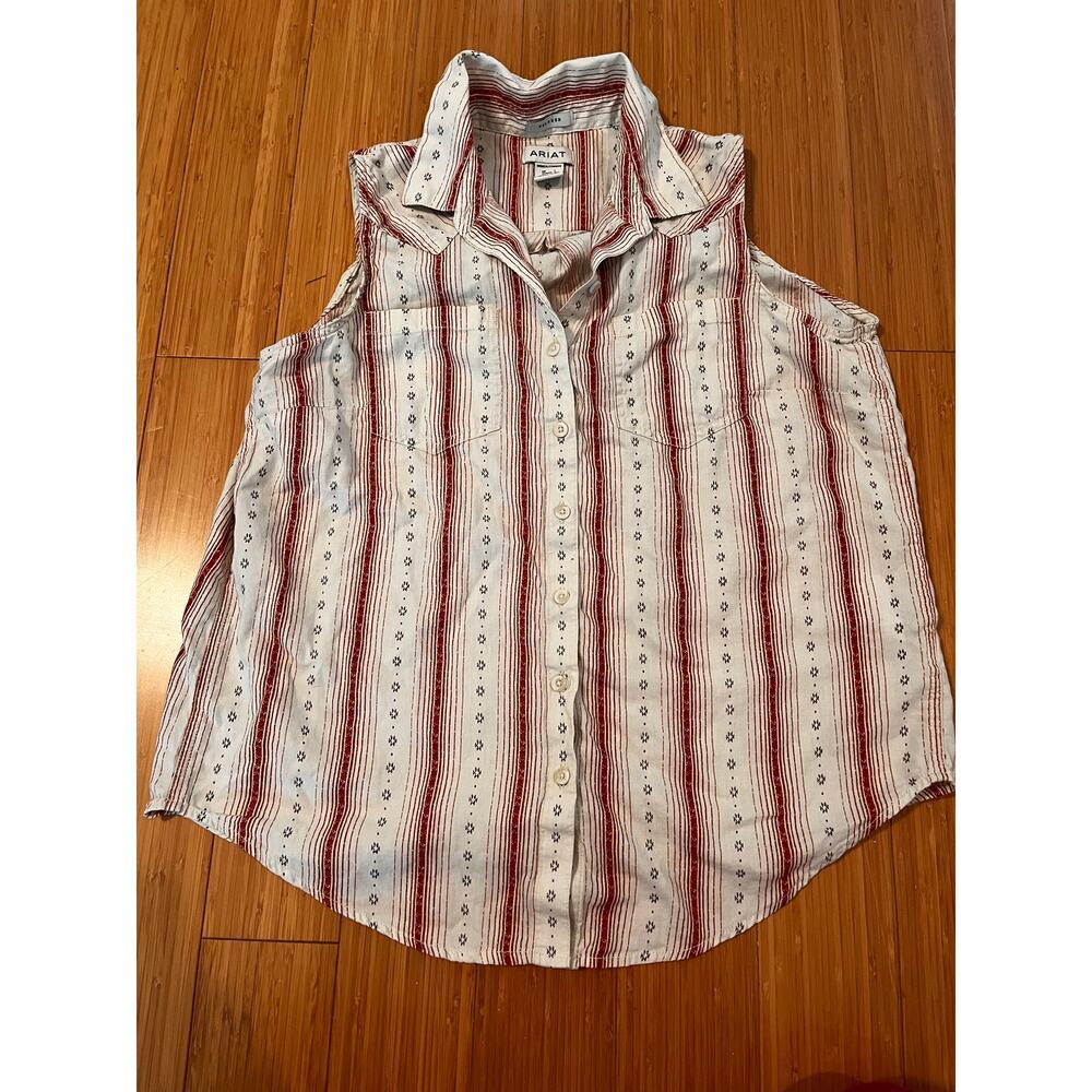 Ariat Women's Billie Jean Relaxed Fit Sleeveless Striped Button-Up Shirt L Aztec